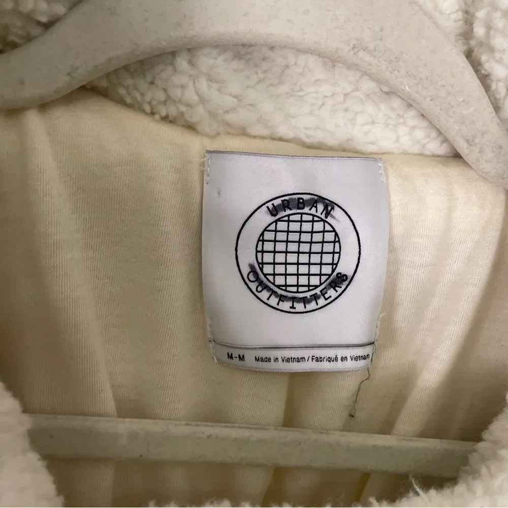 Urban Outfitters White Fleece Fuzzy Asymmetrical Zip‎ Up Moto Jacket